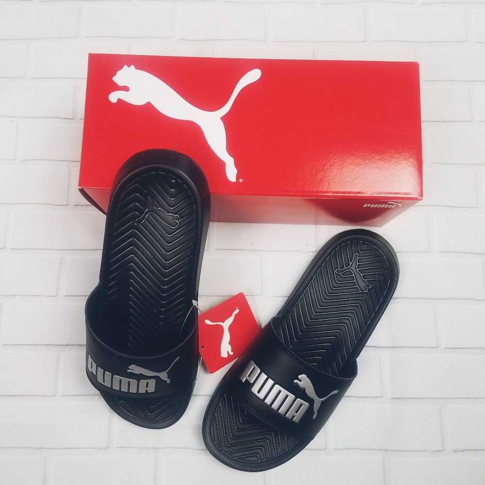 PUMA SLIDES  black silver New - Picture 5 of 8